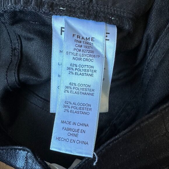 FRAME DENIM Hi-Rise Le Sylvie Slender Straight Jean in Coated Noir Croc - Picture 12 of 16